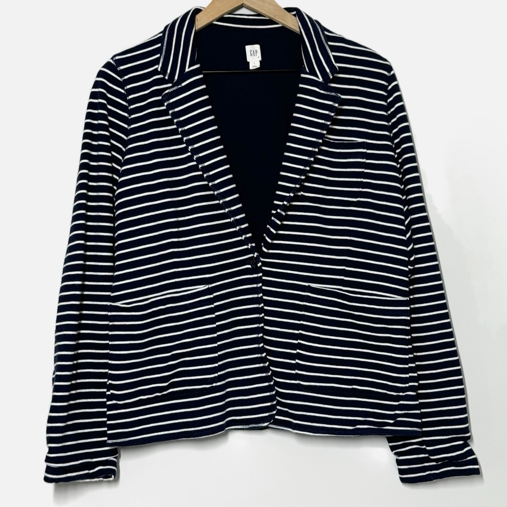 GAP navy blue and white striped single button casual blazer jacket L